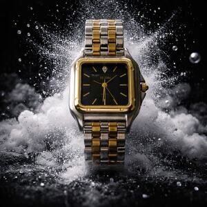 Elgin ladies Black-dial Sunray dress gold/silver tone Diamond wristwatch